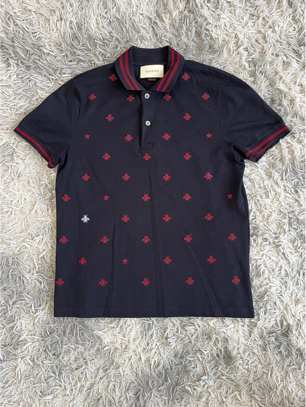 Gucci Black Polo Shirt with Red Bee Embroidery, Made in  -